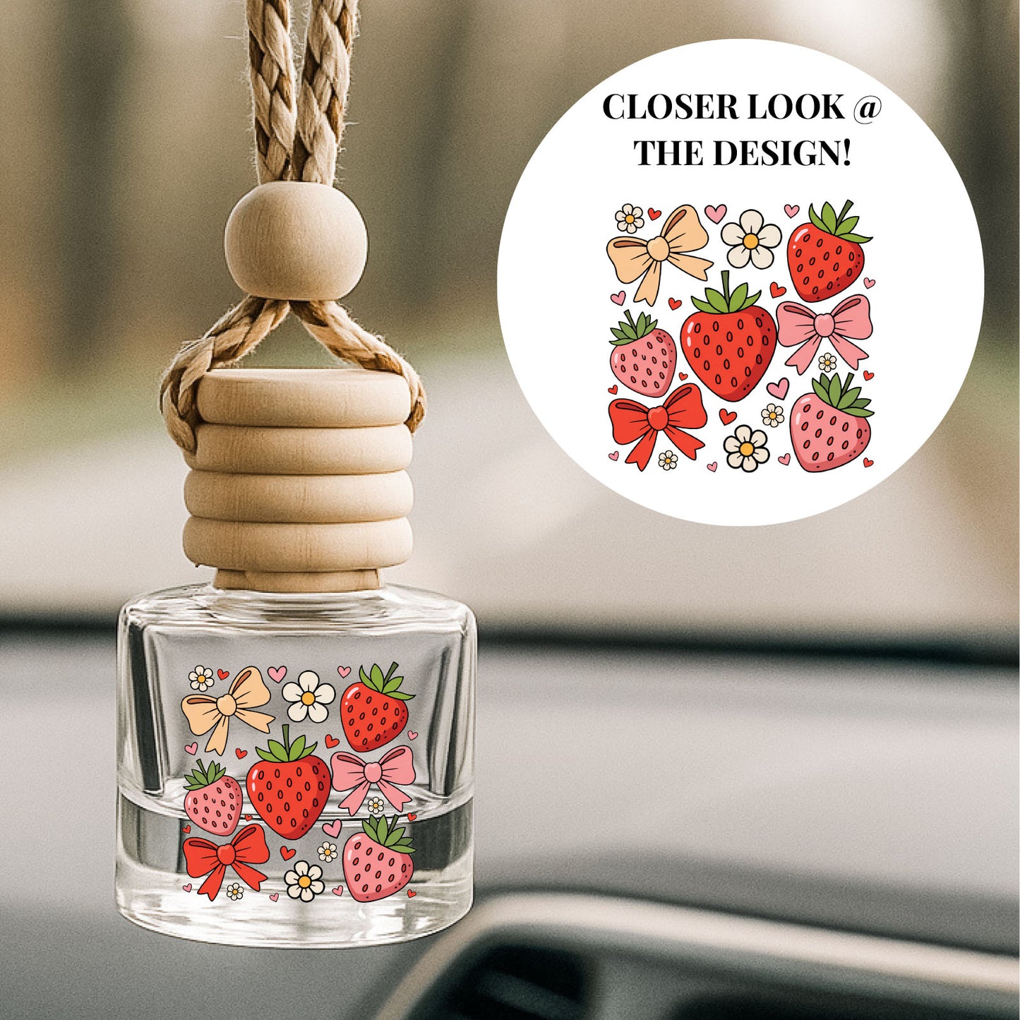 Strawberries and Bows Hanging Car Freshener
