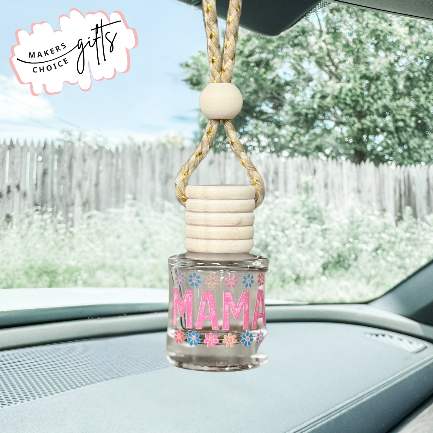 Pink Mama Flowers Hanging Car Freshener
