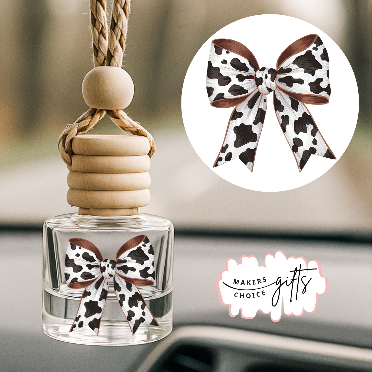 Cow Print Bow Hanging Car Freshener