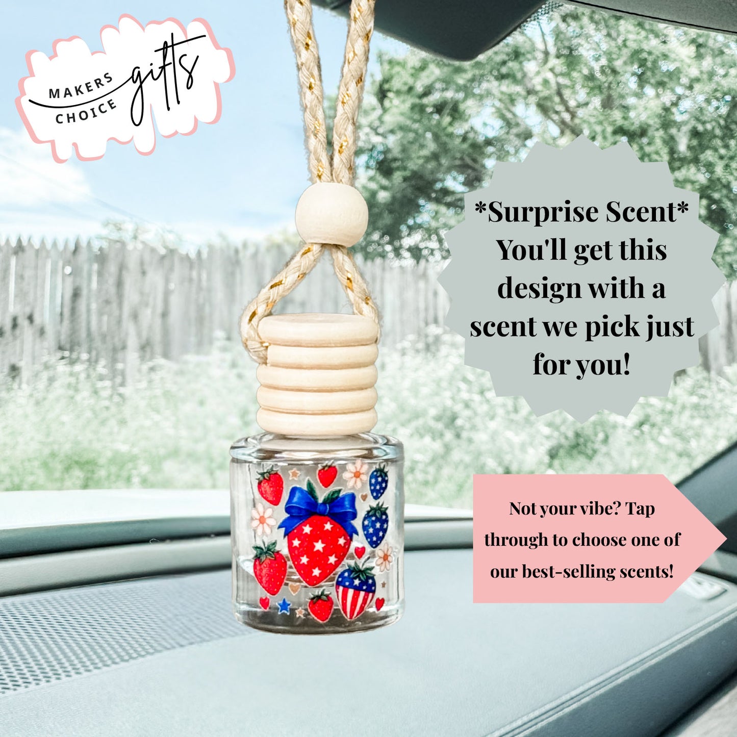 Patriotic Strawberries Hanging Car Freshener