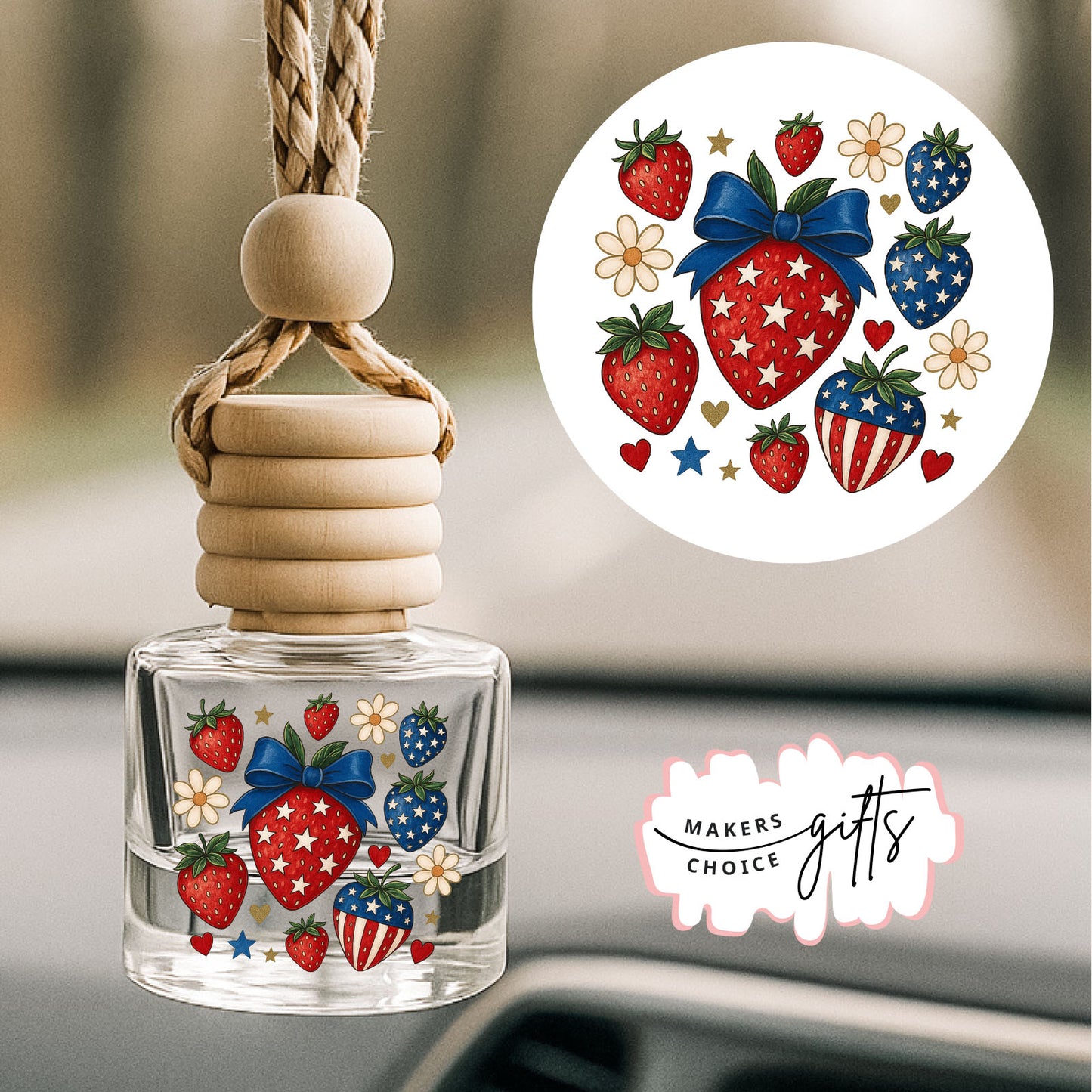 Patriotic Strawberries Hanging Car Freshener
