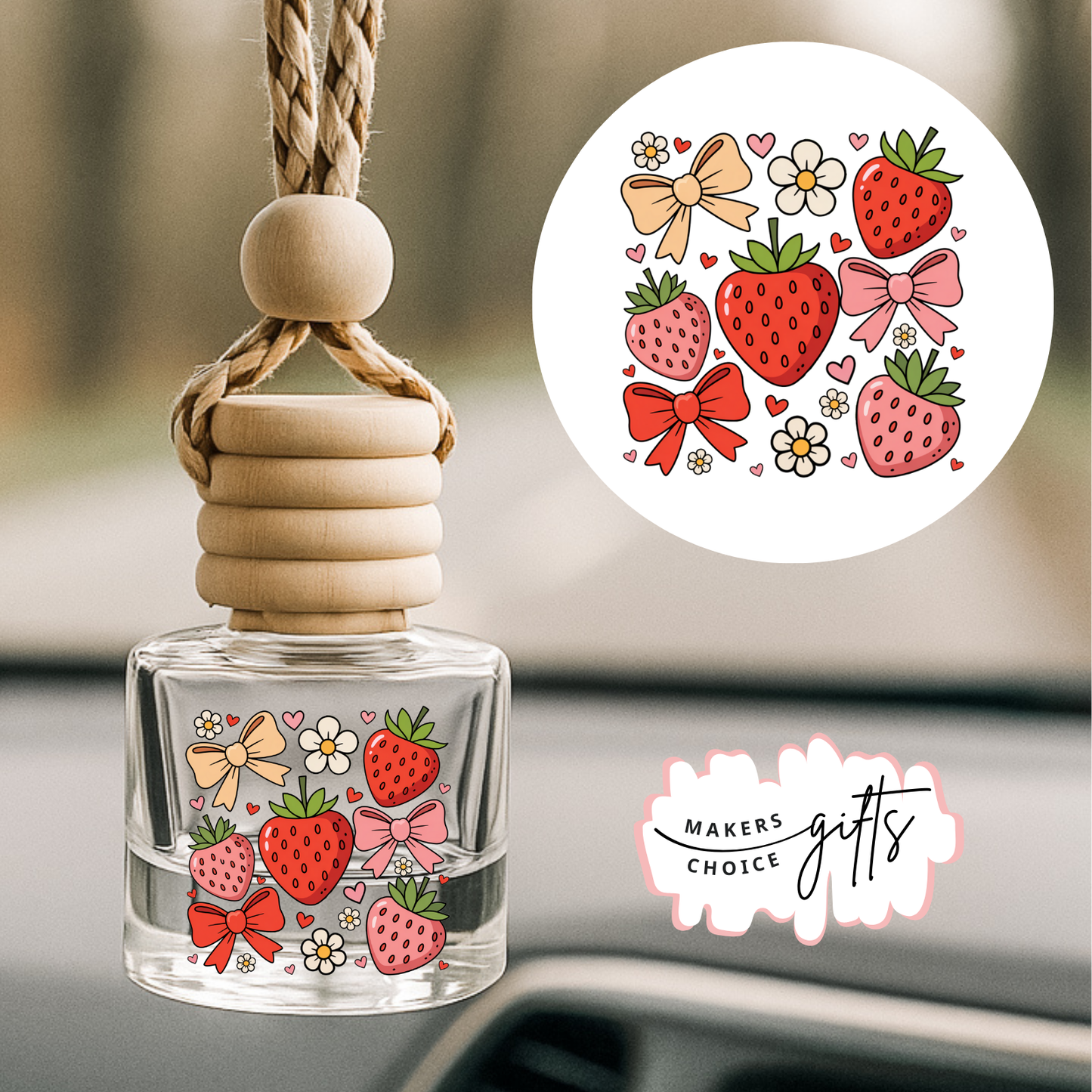 Strawberries & Bows Hanging Car Freshener