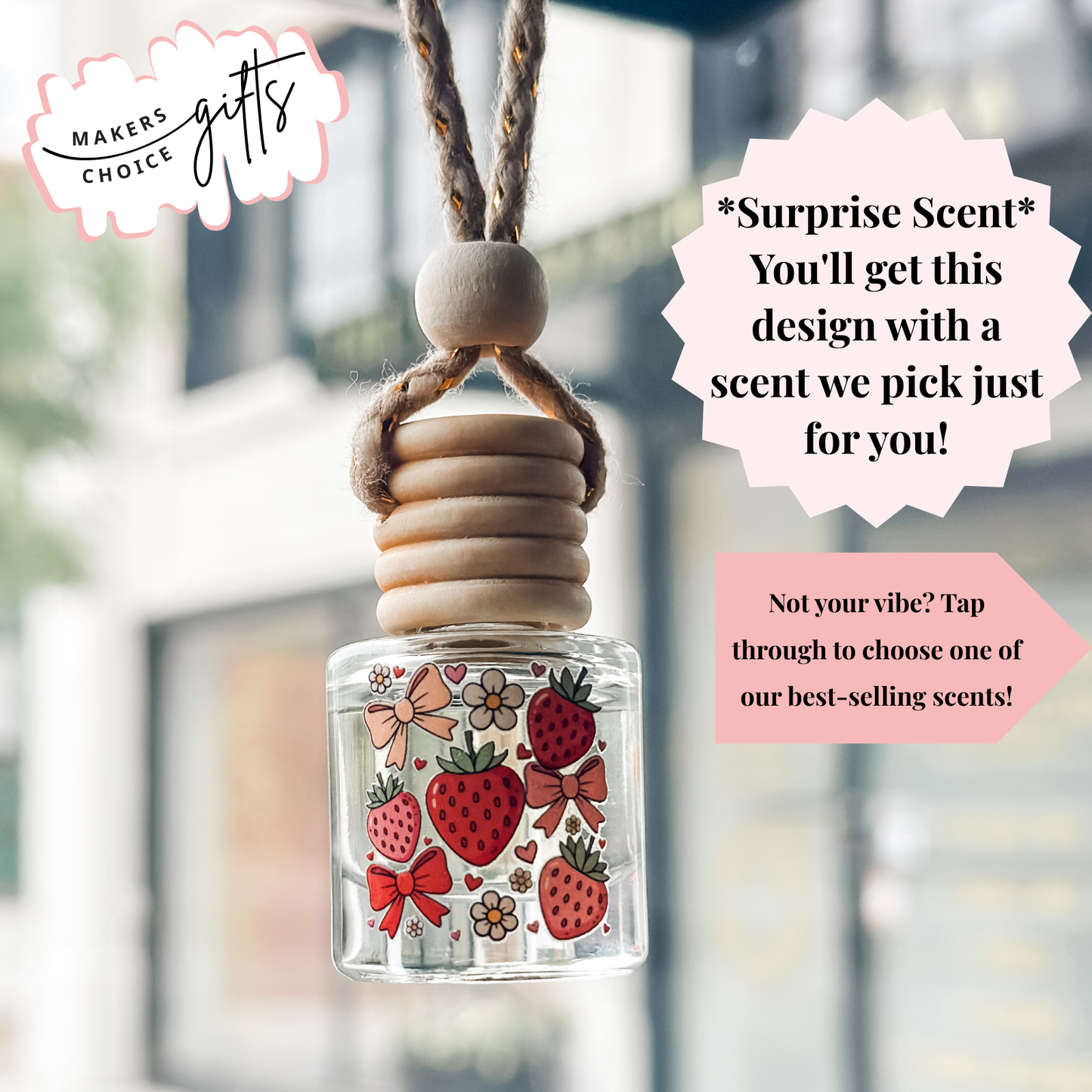 Strawberries & Bows Hanging Car Freshener
