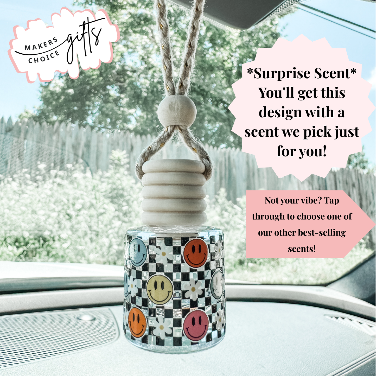 Checkered Smiles Hanging Car Freshener