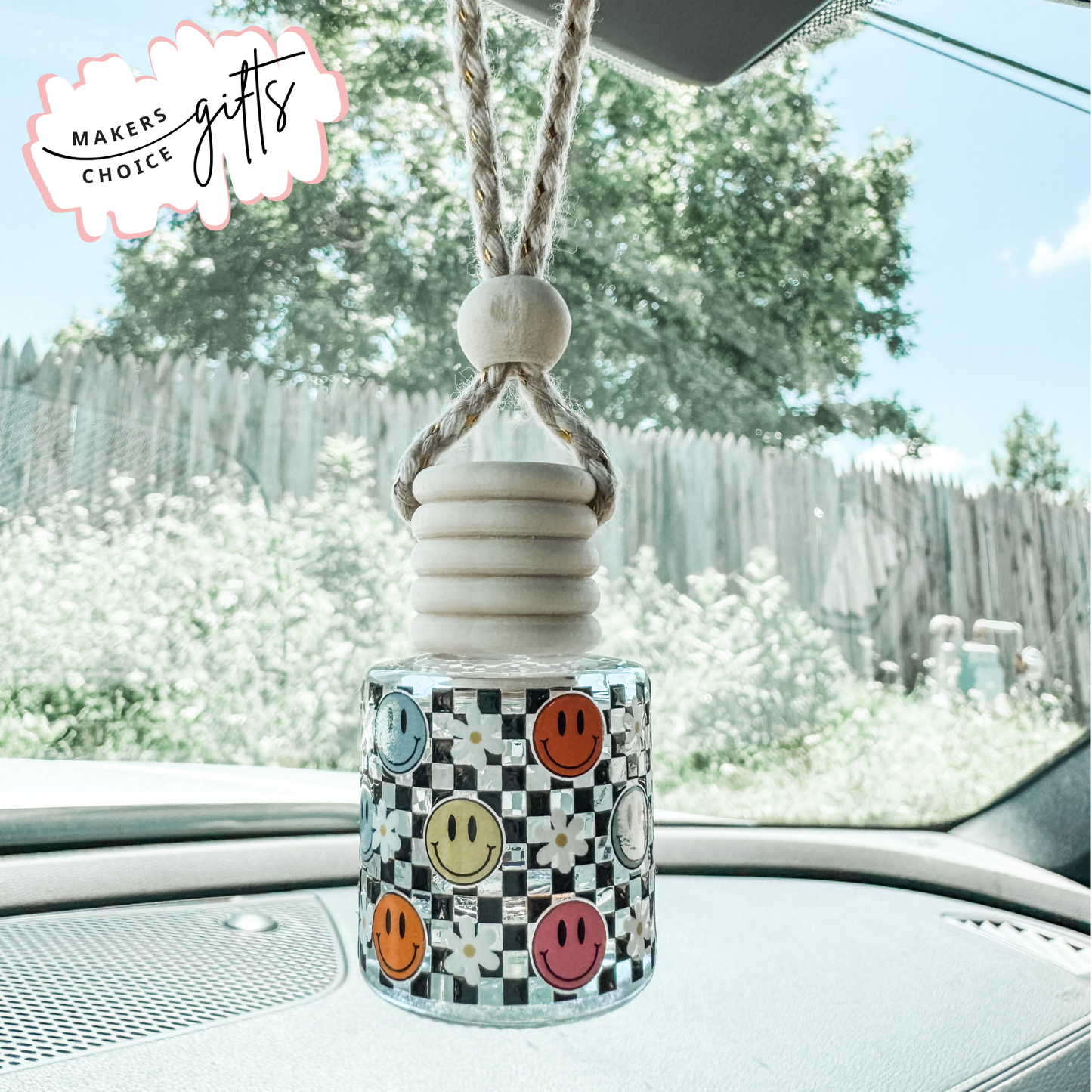 Checkered Smiles Hanging Car Freshener