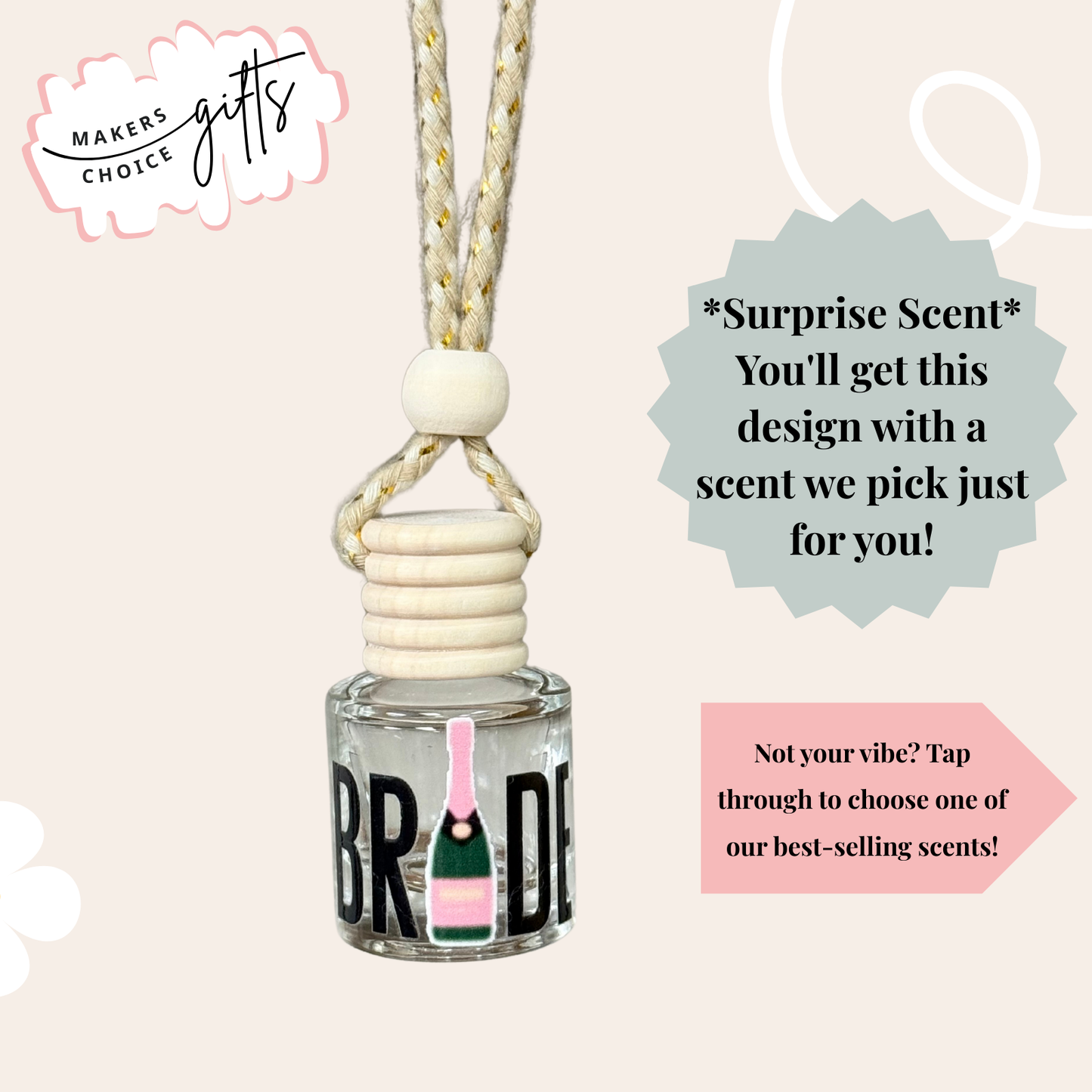 Bride Champagne Hanging Car Freshener