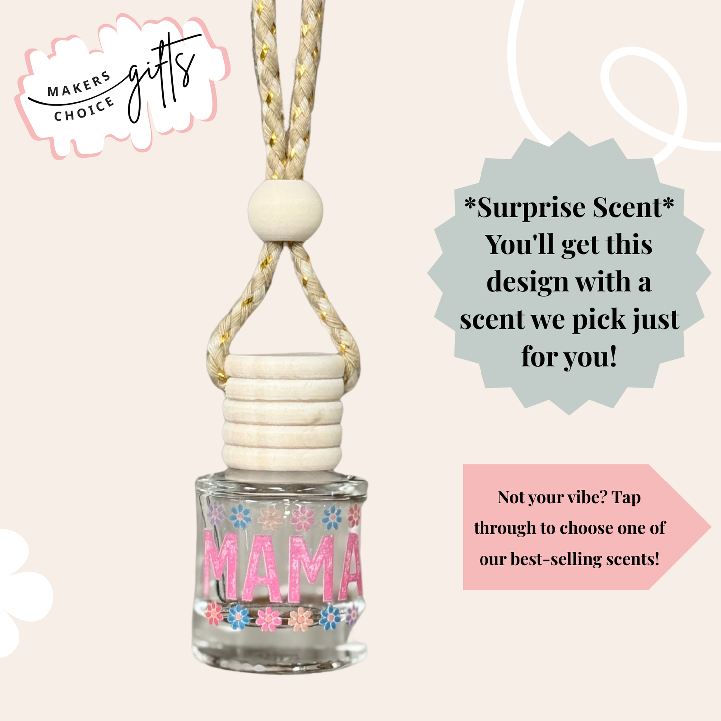 Pink Mama Flowers Hanging Car Freshener